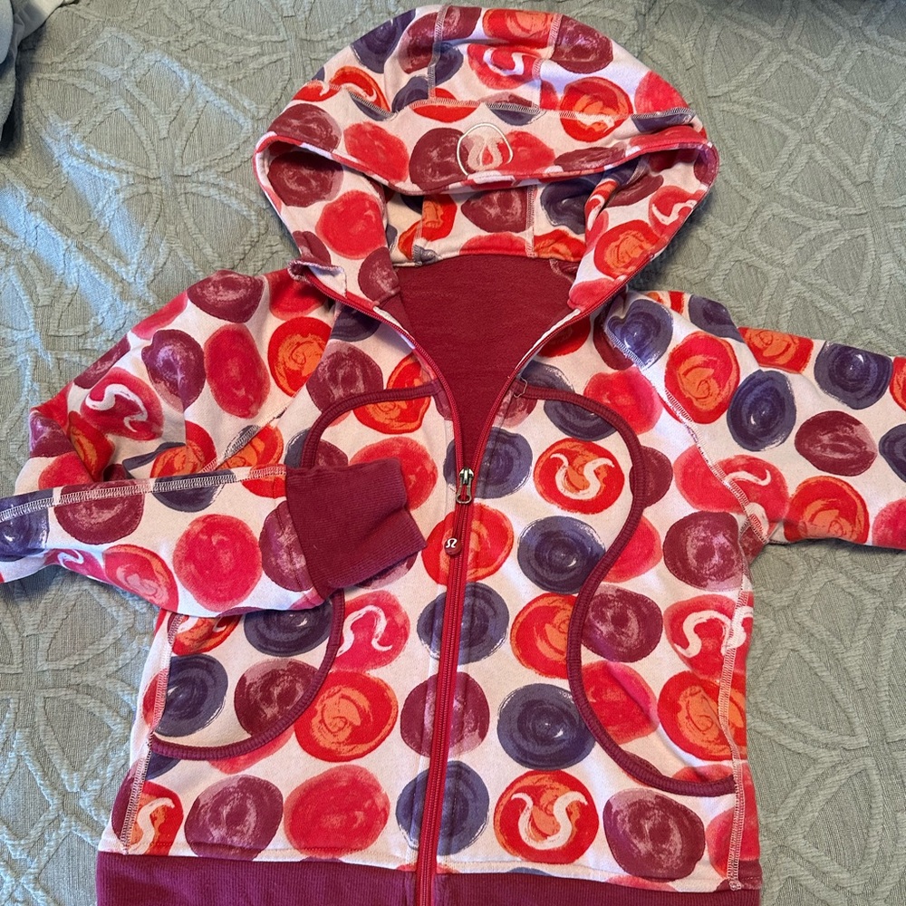 lululemon athletica Hooded Zip Sweatshirt in Red, Purple & Pink Dot Print Retro